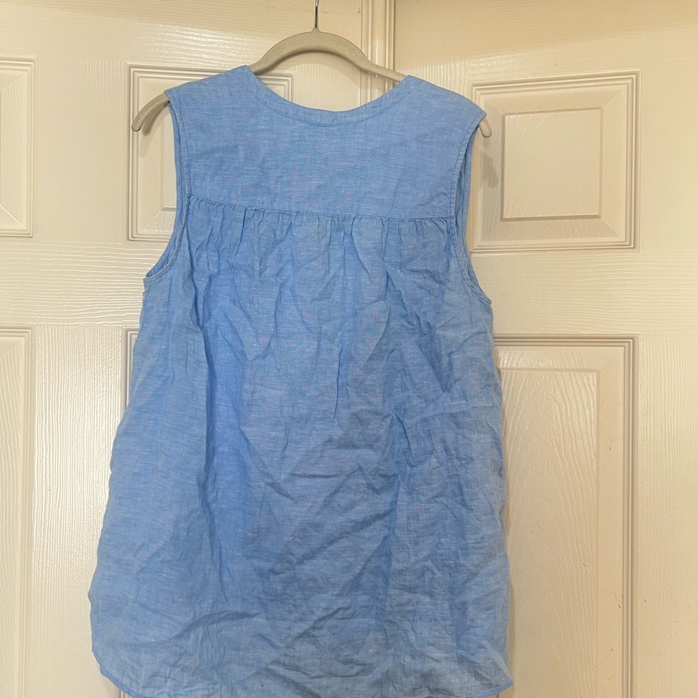Tahari  Power Blue Linen Sleeveless Shirt Top Blouse Beach Coastal resort sz M - Picture 5 of 11
